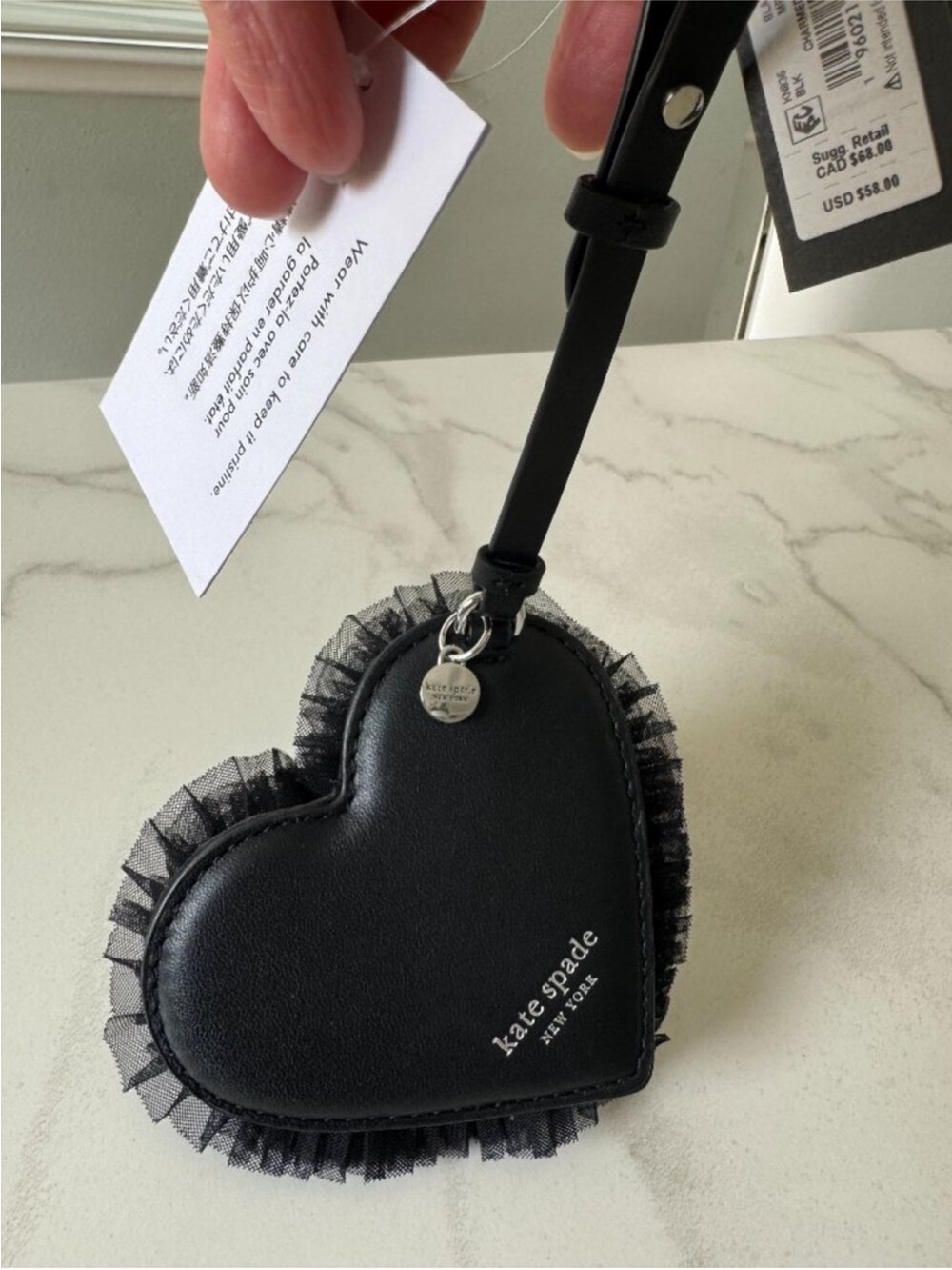 kate spade Black Heart Charm with Tulle Trim